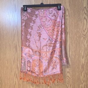 Pink and Orange Paisley Hijab/Scarf with Fringe